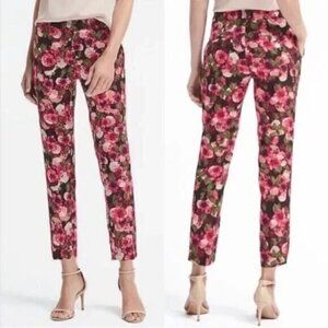 Banana Republic Avery Straight Leg Washable Ankle Pants 10 Black/Pink Floral